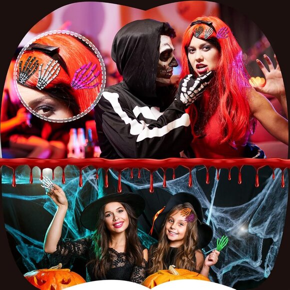 6 Pairs Halloween Skeleton Hair Clips Hands Bone Claws Skull Hand Hair Clip Goth - Picture 5 of 7